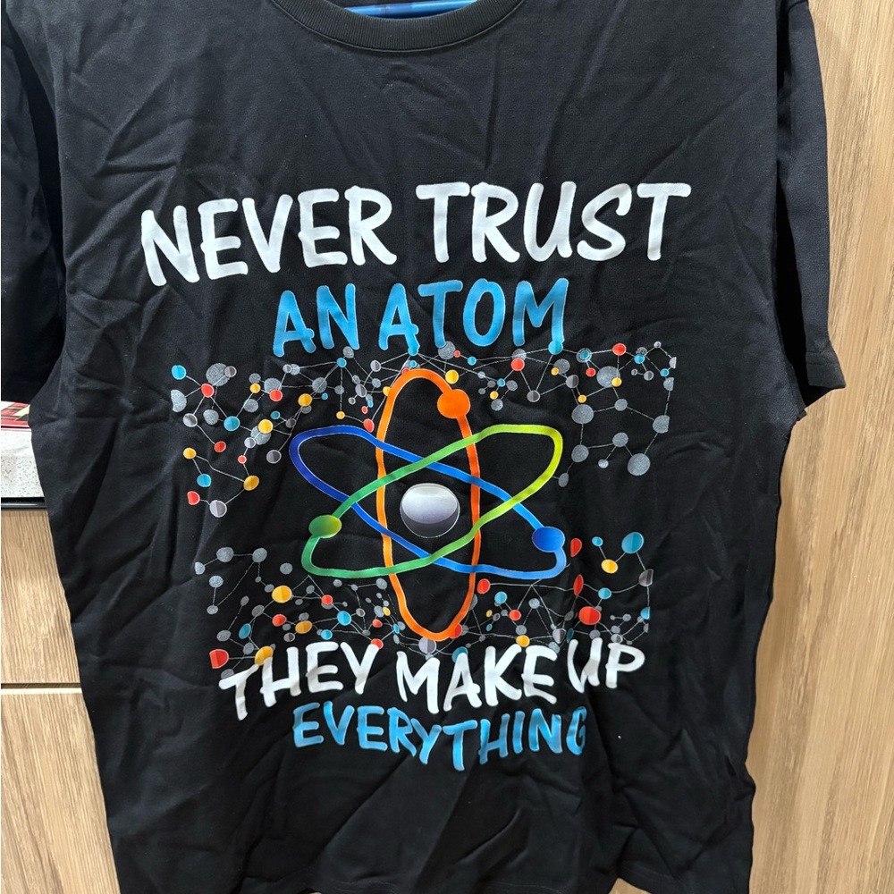 Black Graphic T-Shirt with Atom Design